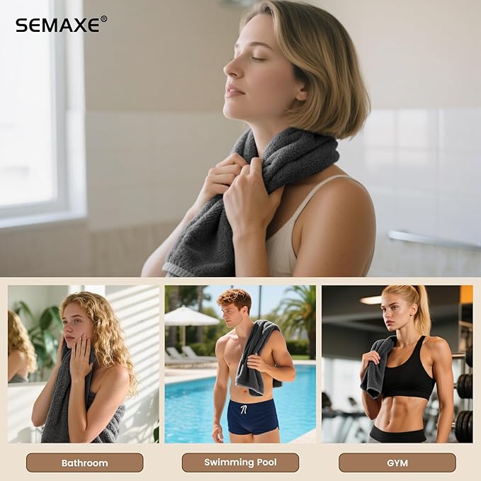 SEMAXE 6-Pack Gray Hand Towels - 27"x16" 100% Cotton Bathroom Towels with Hanging Loops, Oeko-Tex Certified, Soft & Absorbent, Gift-Ready Packaging