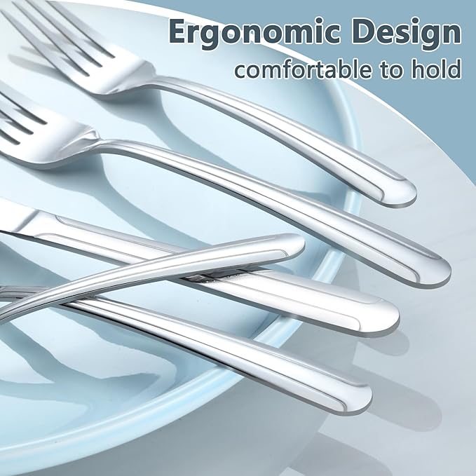 BEWOS 24-Piece Salad Forks, 7.1-Inch Forks Silverware Set, Stainless Steel Small Fork, Dessert Forks Bulk, Metal Forks, Salad Fork Set, Appetizer Forks, Silver Fork, Dishwasher Safe, Mirror Polished