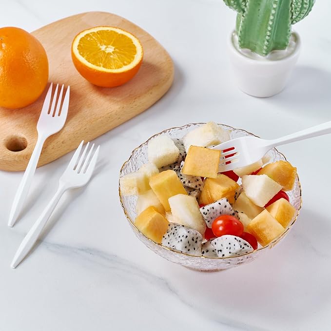 FOCUSLINE 1000 Count White Plastic Forks, Disposable Forks Bulk, Heat Resistant Plastic Silverware for Take out Restaurants, Family Gatherings, Outdoor Activities