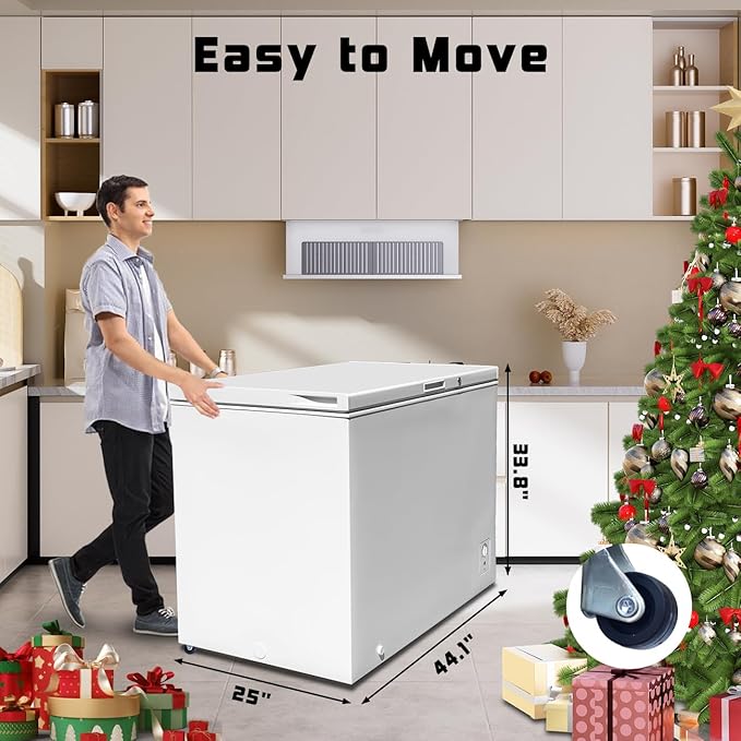 SMETA Chest Freezer 12.0 Cubic Feet, Deep Large Freezers with Removable Basket, Energy Saving, 44'' Wide Adjustable Thermostat 4 Wheels, Low Noise for Garage Kitchen Office, White