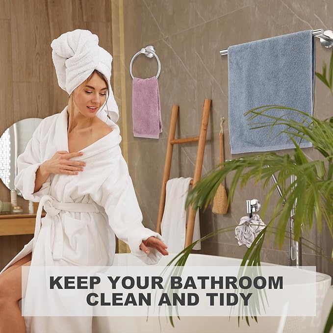 Gisafai 25 Pcs Bathroom Hardware Set, 23.6 Inch Brushed Towel Bar Ring Toilet Paper Holder Robe Towel Hook, Sus304 Stainless Steel Bathroom Accessory Set Wall Mounted (Silver)