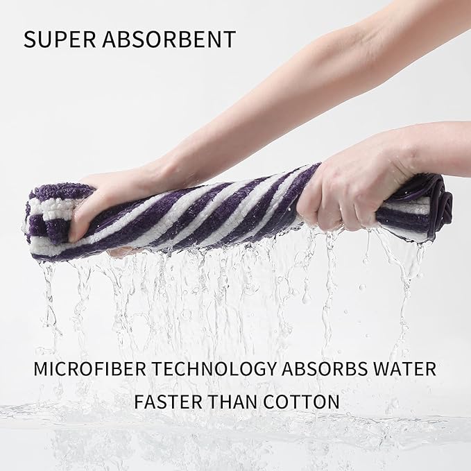 18-Piece Microfiber Bath Towels Set - 6 Bath Sheet, 6 Hand Towels, 6 Washcloths, Soft, Highly Absorbent Bathroom Towel, Quick Dry & Less Lint Shower towel for Bathroom, Hotel, Spa, Dorm-Dark Purple