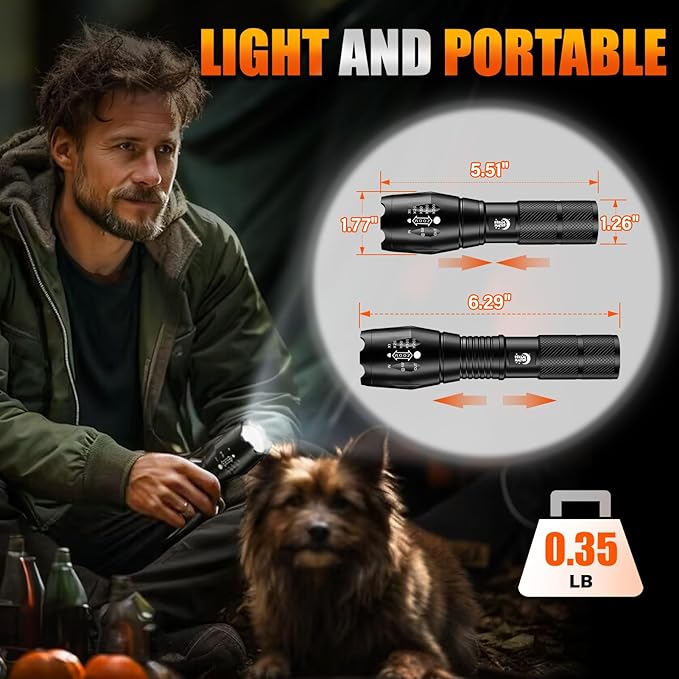 Dream Master 2 Pack LED Flashlights High Lumens with 6 AAA Batteries, 5 Modes Mini Waterproof Tactical Bright Flashlight for Camping Hiking, Stocking Stuffers & Christmas Gifts for Him, Men, Dad