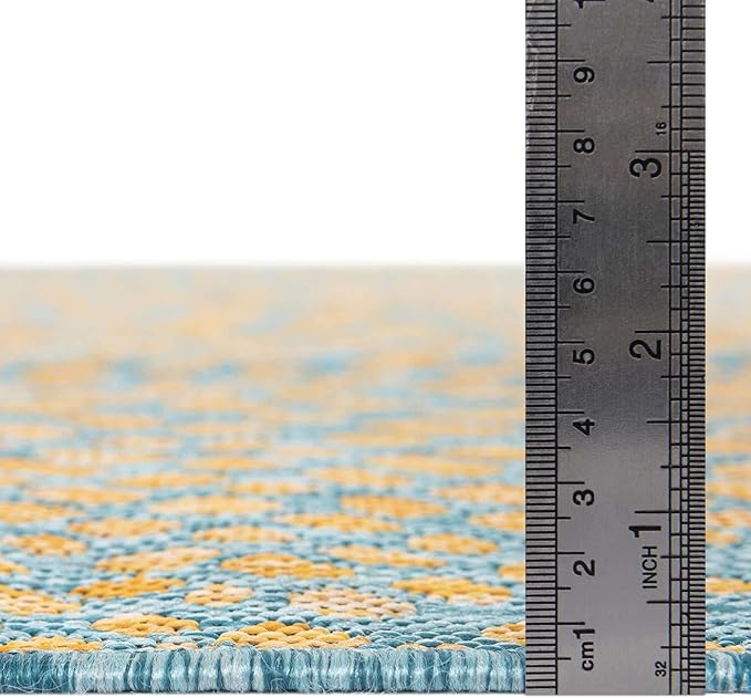 Unique Loom Jill Zarin Outdoor Collection Area Rug - Cape Town (7' 10'' Square, Yellow and Aqua/ Light Blue)
