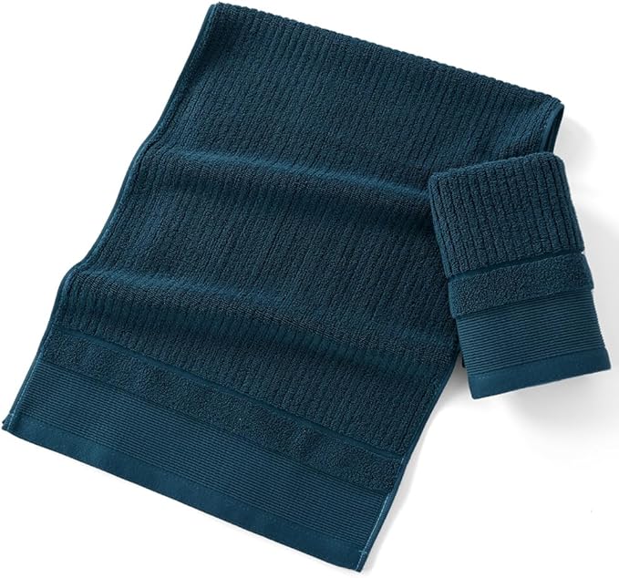 sense gnosis Blue Navy Hand Towel Set of 2 Ribbed Striped 100% Cotton Super Soft Thick Absorbent Decorative Hand Towel for Bathroom 13 x 29 Inch