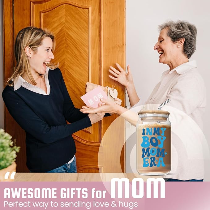 Christmas Boy Mom Gifts - Mothers Day Birthday Gifts for Boy Mama, Pregnant New Mom, Expecting Mother, Moms To Be, First Time Mommy - 16 Oz Coffee Glass Cups