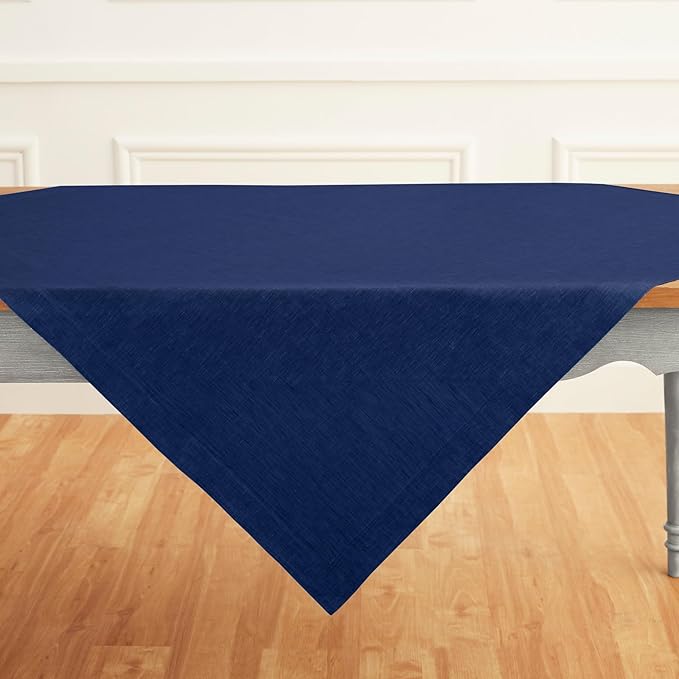 Solino Home Royal Blue Linen Tablecloth 52 x 52 Inch - 100% Pure Linen Square Table Throw - Athena, Machine Washable Tablecloth for Christmas, New Year
