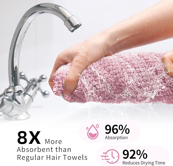 2 Pack Extra Large Microfiber Hair Towel, 37.4" x 26.4" Towel Wrap for Women, Super Absorbent & Quick Drying Hair Towel with Elastic Strap for Curly Long Hair