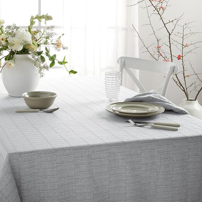 Martha Stewart Honeycomb Modern Farmhouse Tablecloth, Charcoal Grey, 60"x84"