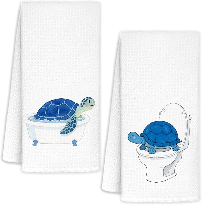 Sea Turtle Hand Towels for Bathroom Set of 2, Sea Turtle Decor, Turtles Gifts, Coastal Nautical Beach Decorative Hand Towels, 16x24 Inch