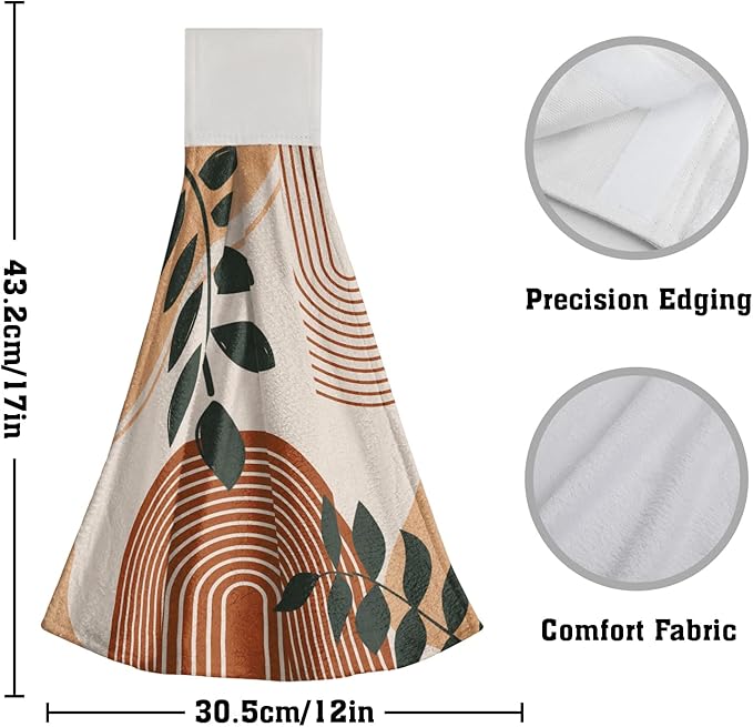 Giwawa Boho Leaf Kitchen Towels 2 Pcs Orange Modern Dish Cloth Soft Absorbent Tie Towels for Bathroom Hotel Gym Home Decor