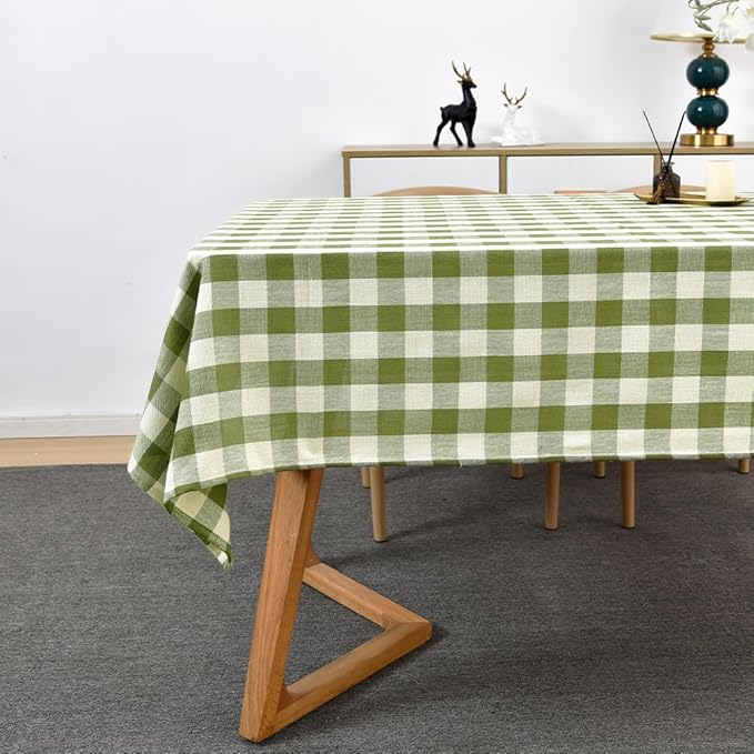 Gingham Tablecloth Rectangle Table Cloth Heavy Duty Cotton Checkered Table Cover for Spring Picnic Kitchen Dining(C-Sage Green, 52x120 inch)