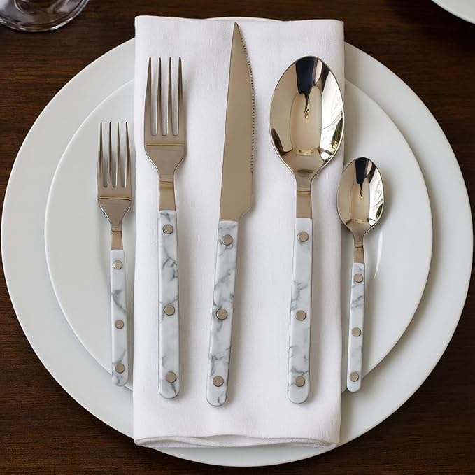 Khen 20-Piece Cutlery Set – Includes Dinner Knives, Forks, Spoons, Salad Forks & Teaspoons – Dishwasher Safe Cutlery Set for Home, Kitchen, Parties & Special Occasions – Carrera Pattern Handles