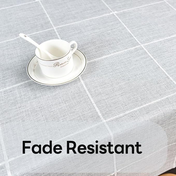 Farmhouse Table Cloth for Rectangle Tables Gray Plaid Boho Tablecloth Heavy Duty Cotton Linen Blend Washable & Wrinkle Resistant Rustic Table Cover for Outdoor Kitchen Dining (52x98 Inch)