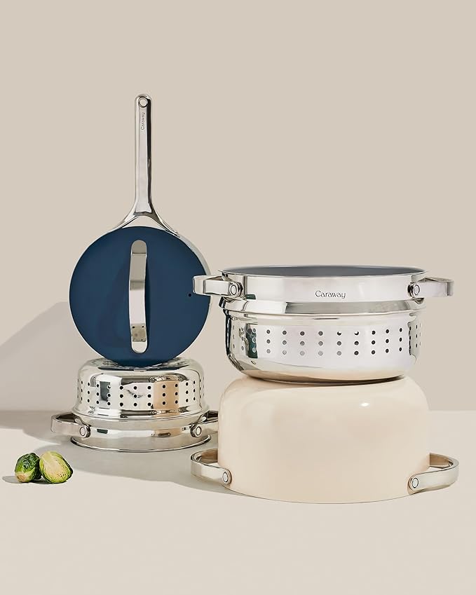 Caraway Steamer - Stainless Steel Steamer with Handles - Non Stick, Non Toxic Coating - Steam Veggies, Seafood, and More - Compatible With Our Dutch Oven or Sauce Pan - Large