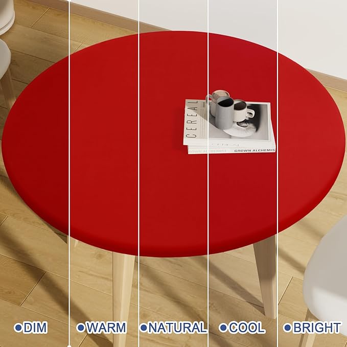 Round Spandex Christmas Tablecloth, Elastic Fitted Waterproof Tablecloths for 36"-44" Tables, Stretch Washable Picnic Table Cover for Camping, Dining, Indoor and Outdoor, Red