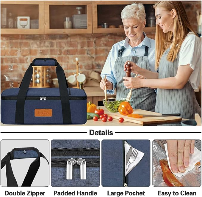 LHZK Insulated Casserole Carriers for Hot or Cold Food, Lasagna Holder Tote for Potluck Parties, Beach, Picnic, Travel, Fits 11x15 or 9x13 Dish (Blue)