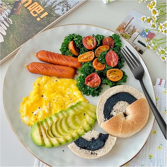 Pleafind 36-Piece Black Dinner Forks Set (8 inch), Stainless Steel Forks Silverware, Mirror Polished Fork Set, Small Forks for Home, Kitchen, Restaurant, Dishwasher Safe