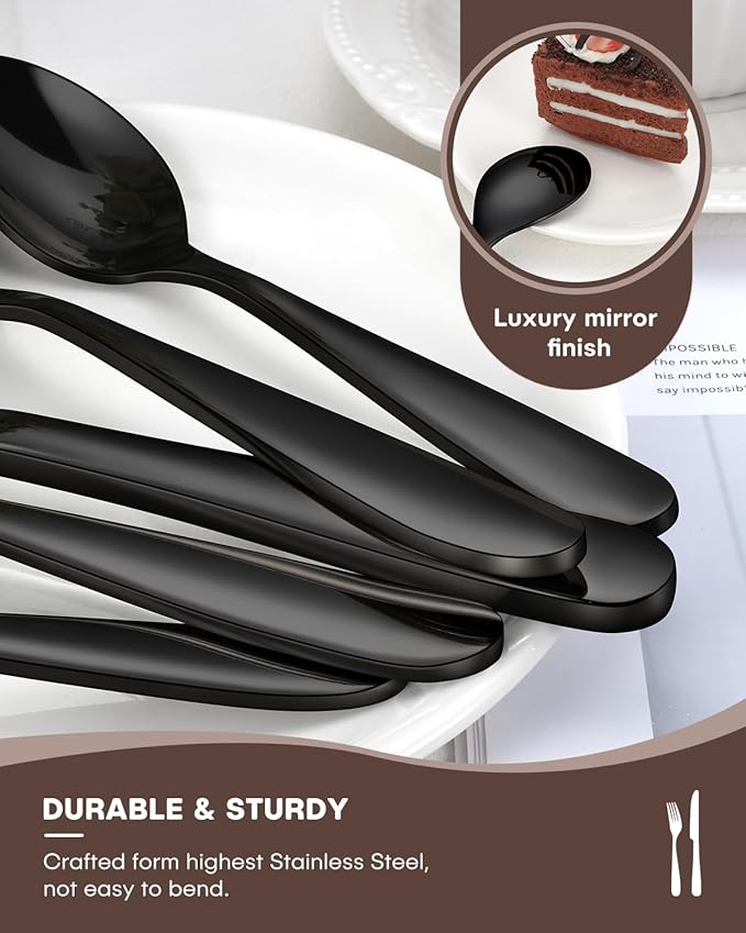 30 Pieces Black Silverware Set for 6, Heavy Duty Black Stainless Steel Flatware Set Include Knives Forks Spoons Set Premium Modern Utensil Mirror Polished, dishwasher Safe