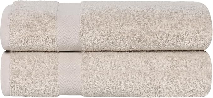 Superior 2-Piece Cotton Bath Sheet Set, Large Towels for Body, Quick Dry, Bathroom Essentials, Guest/Master Bath, Shower, Home Accessories, Apartment, Airbnb, Franklin Collection, Stone
