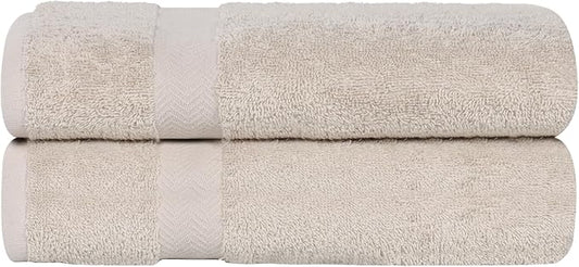 Superior 2-Piece Cotton Bath Sheet Set, Large Towels for Body, Quick Dry, Bathroom Essentials, Guest/Master Bath, Shower, Home Accessories, Apartment, Airbnb, Franklin Collection, Stone