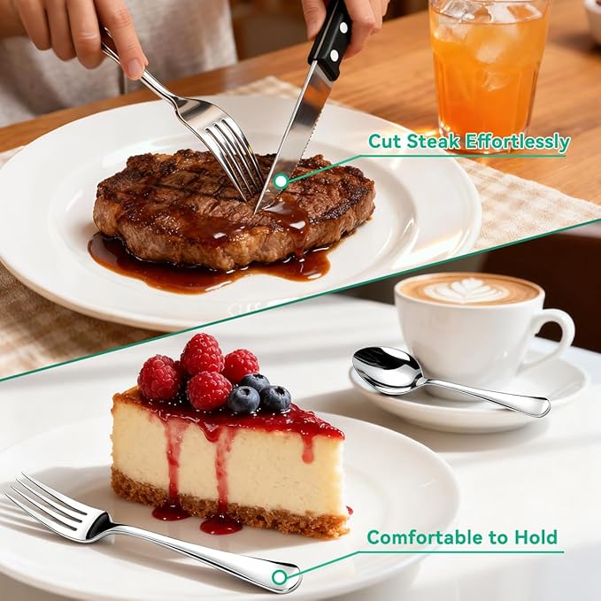 49-Piece Silverware Set with Organizer, Stainless Steel Flatware Utensils Set for 8, Forks and Spoons Silverware Set Cutlery Set with Steak Knives, Dishwasher Safe