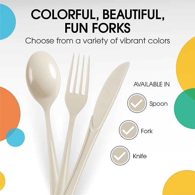 Party Solids Ivory Plastic Forks 200 Pieces Ivory Forks Disposable Utensils Heavy Duty Plastic Cutlery Set Disposable Cutlery Sets Flatware Sets Silverware Set Party Supplies & Party Tableware