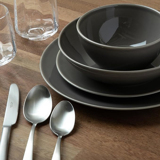 Larder & Vine Ceramic Stoneware Dinnerware 16-Piece Set, 4 Place Settings (French Gray)