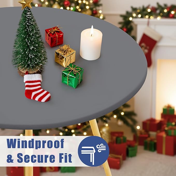 Round Spandex Tablecloth, Elastic Fitted Waterproof Tablecloths for 31"-35" Tables, Stretch Washable Picnic Table Cover for Camping, Dining, Indoor and Outdoor, Grey