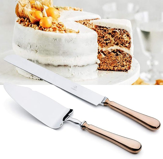 Wedding Cake Knife and Server Set,Rose Gold 18/10 Stainless Steel 2 Piece Dessert Set Pie Server Cake Cutter Knife for Birthday,Anniversary,Holiday,Baby Shower,Party