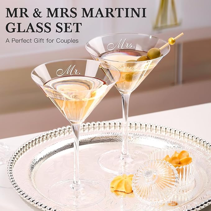 Mr and Mrs Coupe Glasses Set – Martini Glasses for Couples with Gift Box, Christmas Gifts for Couples, Wedding & Engagement Gifts, Bridal Shower Gift for Bride