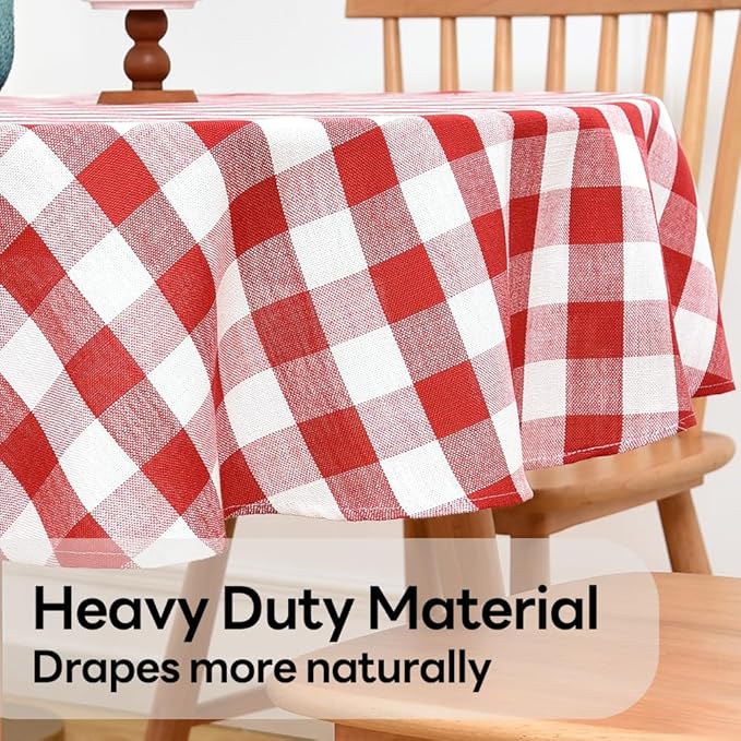 Gingham Round Tablecloth Table Cloth Heavy Duty Cotton Checkered Table Cloth Round Cover for Dining Room (R-Red, 53 inch Diameter)