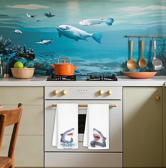 Shark Hand Towels,Toddler Bathroom Decor,Beach Towels,Coastal Beach Kids Bathroom Decor,Funny Shark Lovers Gifts 16x24 Inch Set of 2