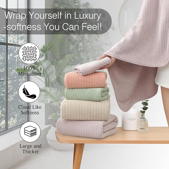 18 Piece Family Bath Towel Set Include 6 Bath Towels,6 Hand Towels and 6 Washcloths Soft Bathroom Towel with Hanging Loops,Highly Absorbent Quick Dry Towels Set for Bathroom,Hotel and Spa-Light Purple