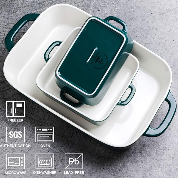 Sweejar Ceramic Bakeware Set, Rectangular Baking Dish for Cooking, Kitchen, Cake Dinner, Banquet and Daily Use, Casserole Dishes for Oven Porcelain Baking Pans (Jade)