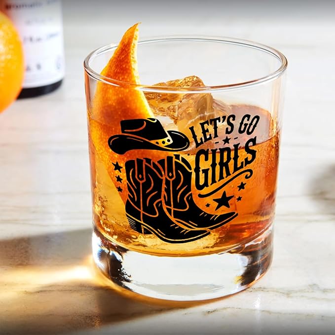 Western Cowgirl Party Whiskey Glasses 10 oz, Cowgirl Gifts, Let's Go Girls Bachelorette Party Old Fashioned Rocks Glasses Cup for Women Drinking Scotch Bourbon Liquor