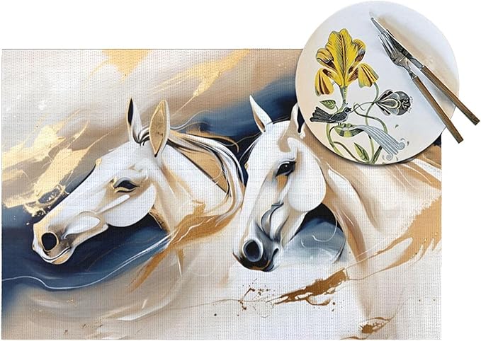 Horse Placemats Set of 4 Linen 12"x18" Washable Heat-Resistant Modern Decorative Kitchen Table Mats for Dining Outdoor Home Decor Cute Place Mats