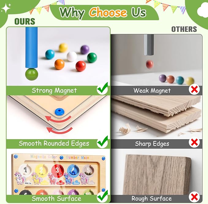 2 in 1 Double Side Magnetic Color and Number Maze, Alphabet Board Aged 1-3 Unicorn Toys, Montessori Magnet Puzzle Learning Counting Matching Gifts for Toddlers Kids Girls Boys 3 4 5 Year Old Christmas