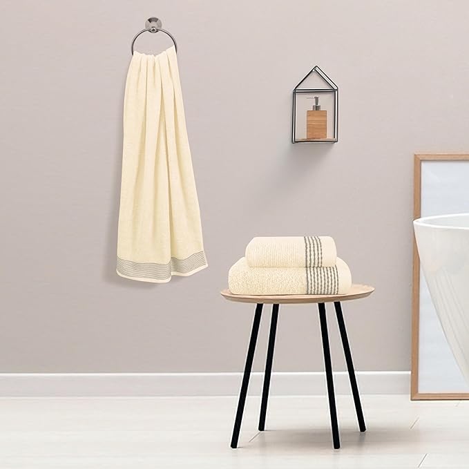 Belizzi Home Ultra Soft 3 Pack Cotton Towel Set, Contains a Bath Towel 28x55 inch, a Hand Towel 16x24 inch & a Wash Coth 12x12 inch, Ideal Everyday use, Compact & Lightweight -Ivory