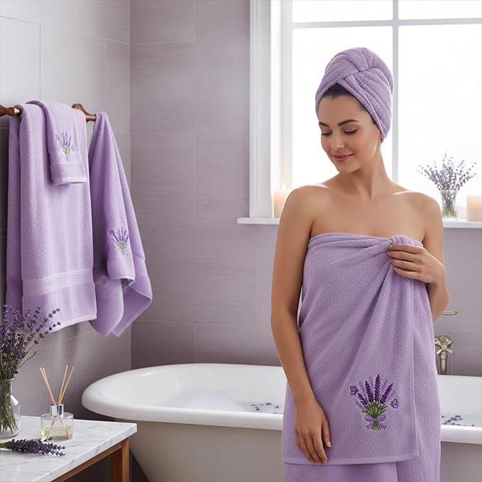 Peryiter 6 Pack Cotton Purple Lavender Bath Towels Set Christmas Towels for Bathroom, Soft and Absorbent, Contains 2 Bath Cloth, 2 Hand Cloth and 2 Washcloths