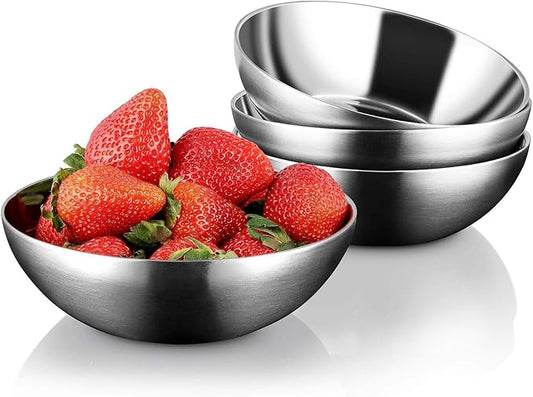 Stainless Steel Bowls for Kids, 18/8 Stainless Steel Toddler Bowl, BPA-Free, Durable & Easy Clean, 4 Pack - 14.5 oz Perfect for Baby Meals, Snacks, Serving and Travel & Home Use，Silver