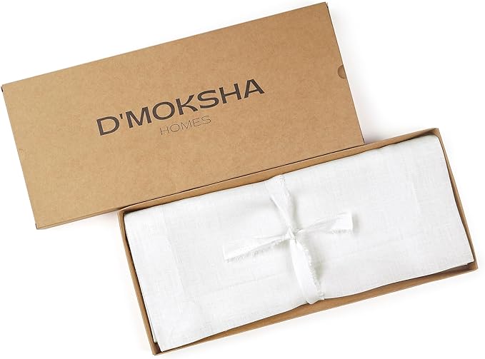 D'Moksha Homes Linen White Table Runner 132 Inches Long - 100% Pure Linen Extra Long Table Runner 14 x 132 Inch for Winter, Holiday, New Year - Machine Washable