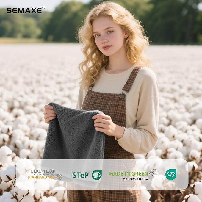 SEMAXE 12 Pack Hand Towels for Bathroom, 100% Cotton Towels with Hanging Loops, Soft and Highly Absorbent, Hand Towel Set for Gym, Shower, Hotel, Spa and Kitchen, Grey