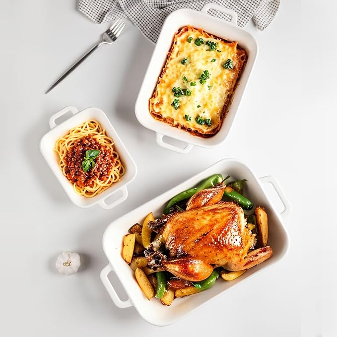 Sweejar Relief Casserole Dishes for Oven, Ceramic 9x13 Baking Pans Set for Cooking, Cake, Banquet and Daily Use, Rectangular Bakeware Set, Porcelain Baking Dish, Lasagna Pan Deep with Handles(Color Blocking)