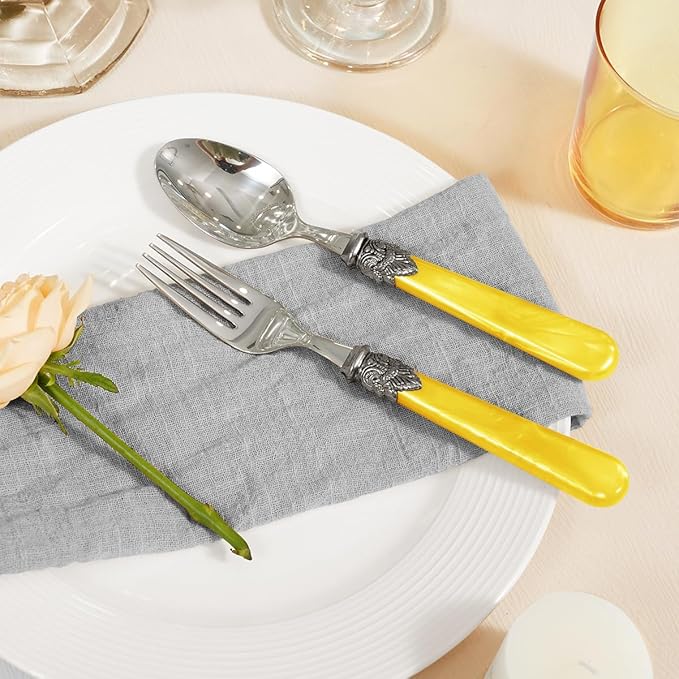 20 Pieces 18/10 Stainless Steel Elegant Silverware Set for 4,Vintage Flatware Set,Dishwasher Safe (20, Yellow)