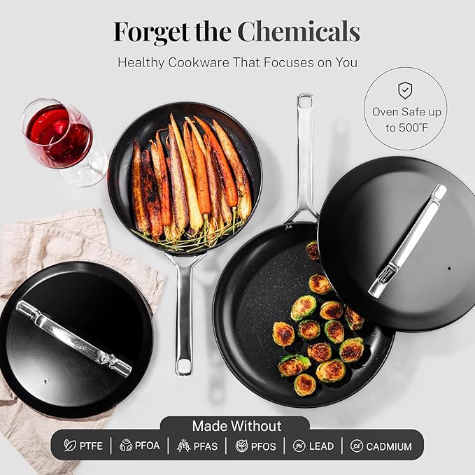 Gotham Steel Modern 11 Pc Ceramic Pots and Pans Set Non Stick, Professional Elegant Kitchen Cookware Sets with Steamer for Cooking, Non Toxic Made without PFOS PFOS, Dishwasher & Oven Safe