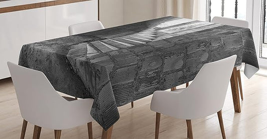 Ambesonne Rustic Tablecloth, Circular Medieval Brick Staircase Vacant Castle Architecture Art of Photography Print, Rectangular Table Cover for Dining Room Kitchen Decor, 60" X 84", Grey