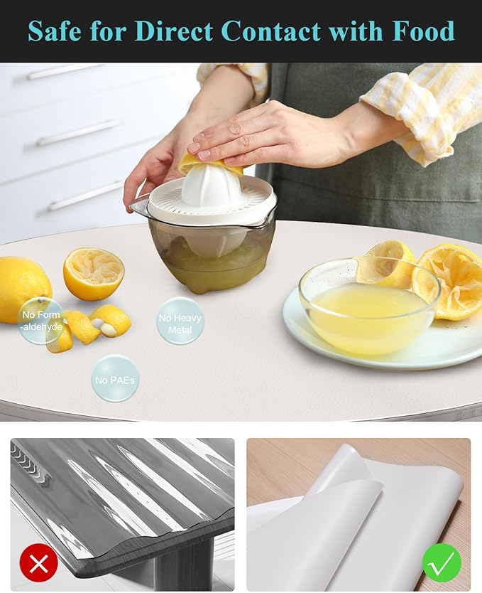 Pure White Plastic Table Cover Protector, 42" Round Waterproof Easy Flat PVC Desk Pad Mat, 1.5mm Thick Vinyl Table Top Protector for Dining Room Table, Office, Dresser