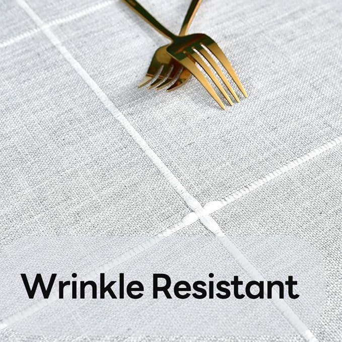 Farmhouse Table Cloth for Rectangle Tables Gray Plaid Boho Tablecloth Heavy Duty Cotton Linen Blend Washable & Wrinkle Resistant Rustic Table Cover for Outdoor Kitchen Dining (52x120 Inch)