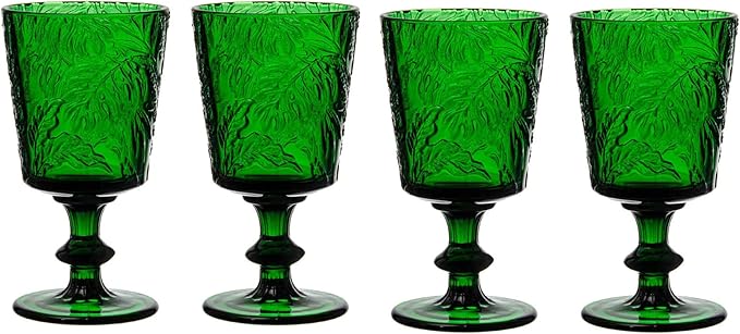 Jomop Handmade Pressed Colored Stemmed Wine Glasses Set Green Set of 4 Retro Christmas Vintage Glassware (4, Wine Goblet)